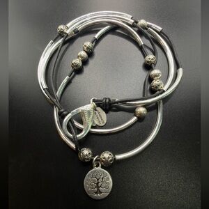 LIZZY JAMES APRIL TREE OF LIFE CHARM WRAP BRACELET BOHO SILVER-PLATE BLACK